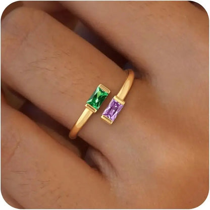 14K Gold Plated Adjustable Emerald Birthstone Ring｜Personalized Double Birthstone Ring