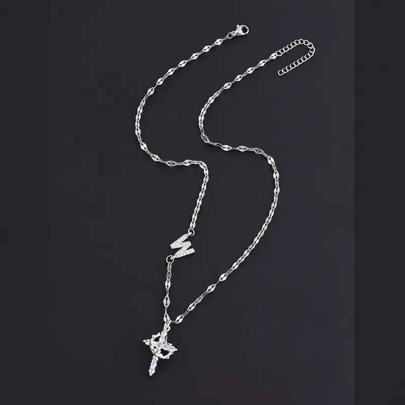 Crystal Initial Cross Necklace