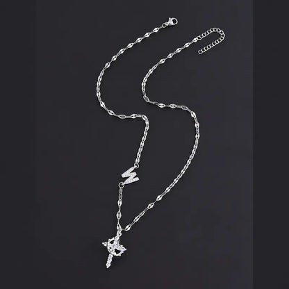 Crystal Initial Cross Necklace