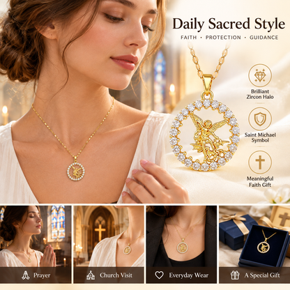 St. Michael Halo Pendant Necklace – Symbol of Protection & Strength