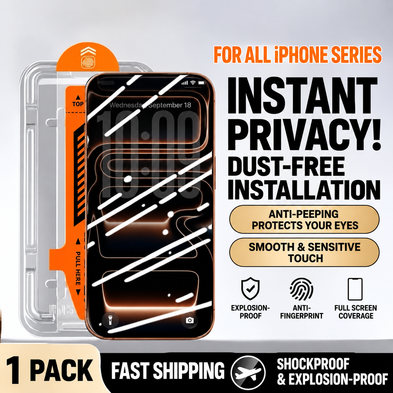 1-Pack Privacy Tempered Glass Screen Protector for iPhone 13–18 Series