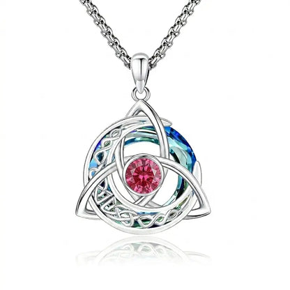 Celtic Birthstone Necklace – Trinity Knot Crescent Moon Pendant for Women