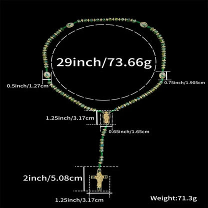 Handmade Rosary Necklace with Green Crystal Beads, Saint Jude & Virgin Mary Medals, Trendy Cross Pendant Jewelry for Men & Women, Trendy Necklace, Cross Necklace, Jewelry For Women, Religious Cross Necklaces