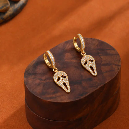 14k Gold Plated Skull Huggie Hoop Earrings, Halloween Party Fashion Costume Jewelry