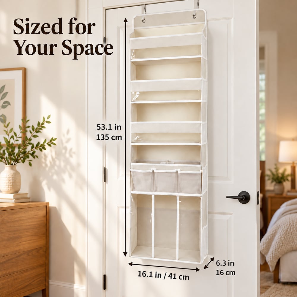 Over-Door Hanging Organizer with Clear-Front Compartments