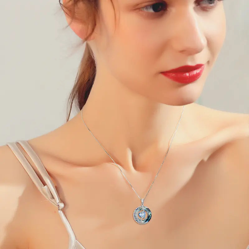 925 Sterling Silver Moon & Star Birthstone Necklace