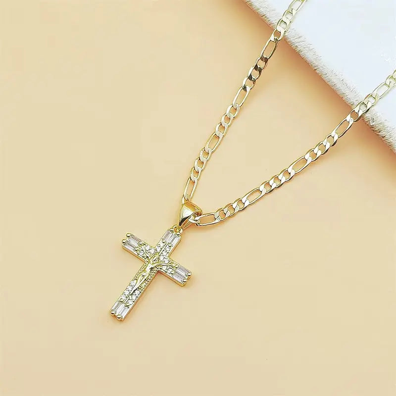 ✝️14K Gold-Plated CZ Cross Pendant Necklace