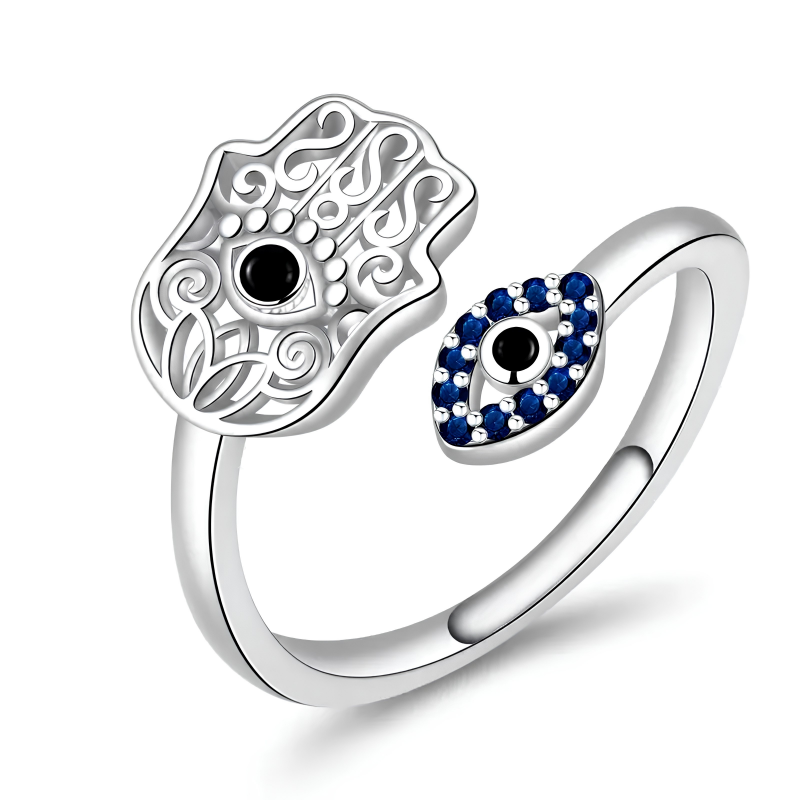 Adjustable Hamsa Evil Eye Ring