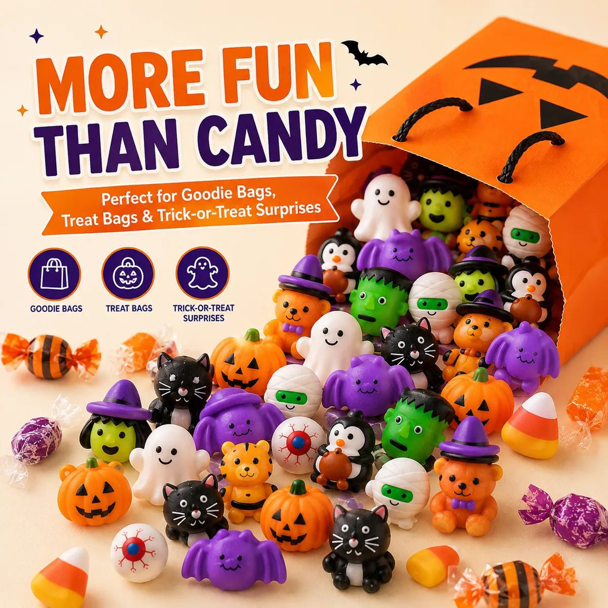 🎃 30/50PCS Halloween Mochi Squishy Toys – Cute Sensory Party Favors & Goodie Bag Fillers