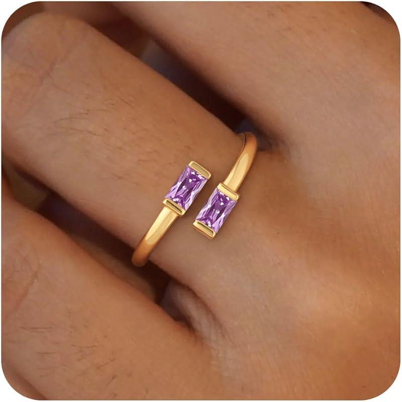 14K Gold Plated Adjustable Emerald Birthstone Ring｜Personalized Double Birthstone Ring