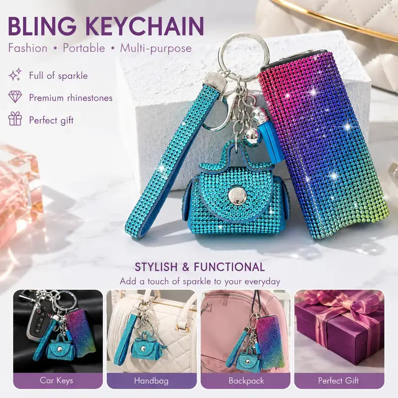 Glam Sparkly Decorative Women's Keychain Set