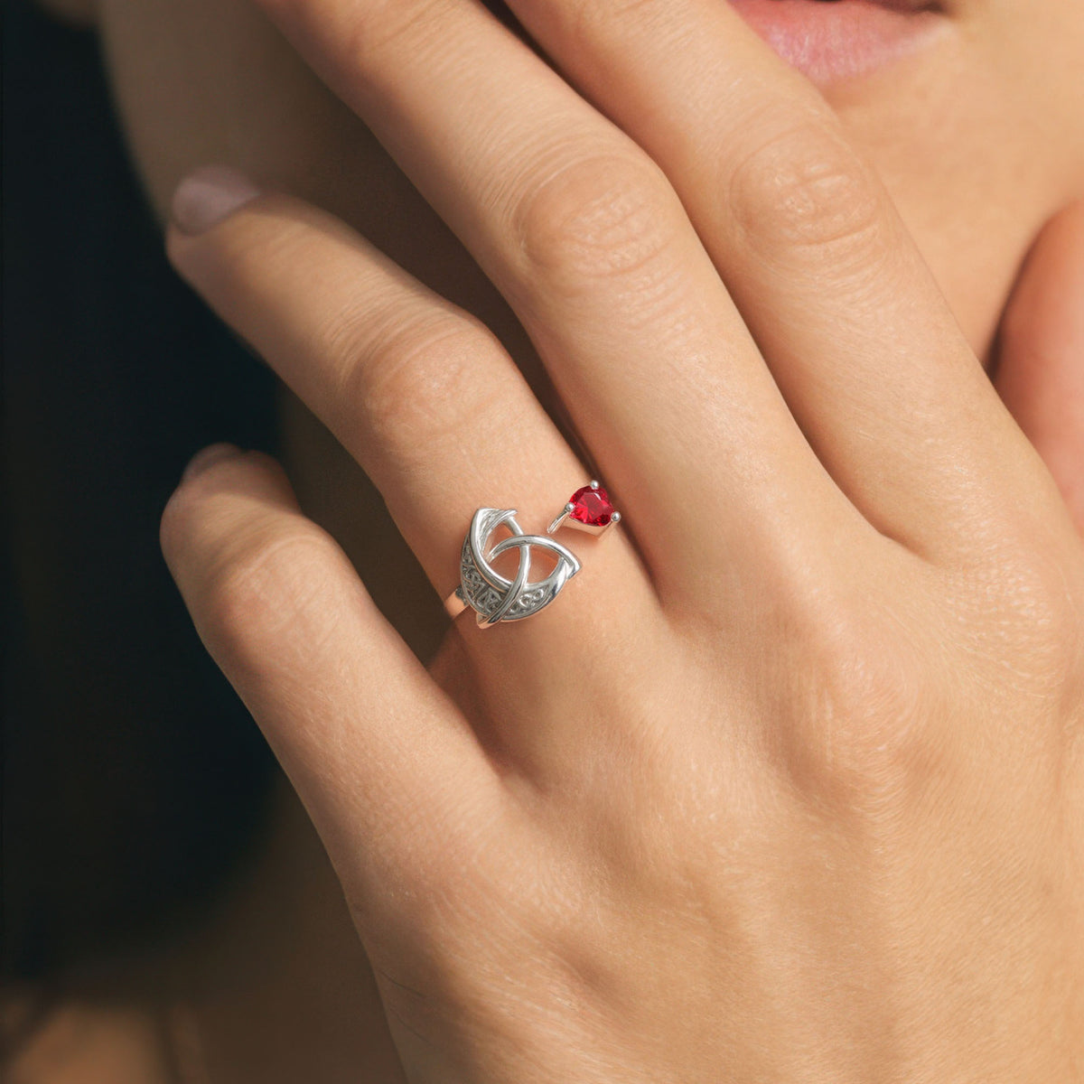 925 Sterling Silver Celtic Heart Birthstone Ring
