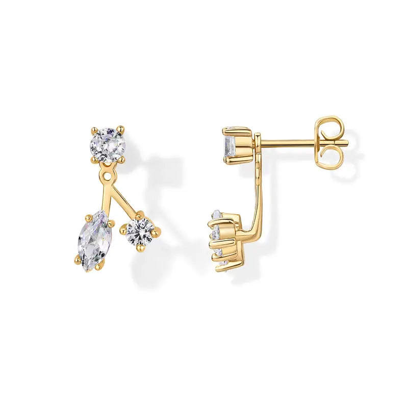 18K Gold Plated Sterling Silver Posts Cubic Zirconia Ear Jacket Statement Earrings for Women | Front & Back Stud Earring Jackets