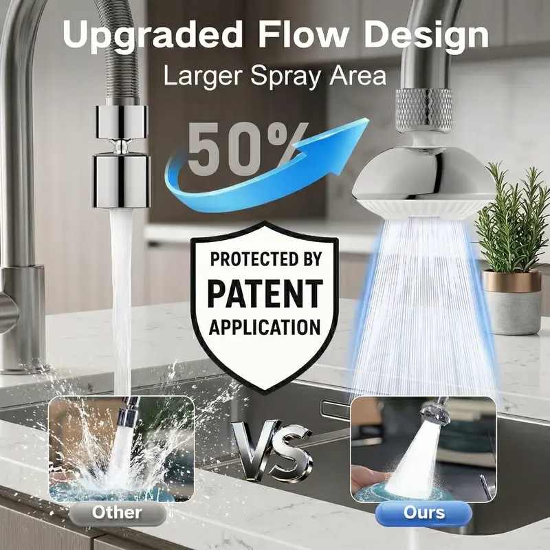 360° Rotating Kitchen Faucet Aerator, 3-Function Spray