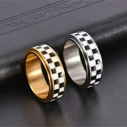 Checkered Spinner Ring – Stainless Steel Fidget Band