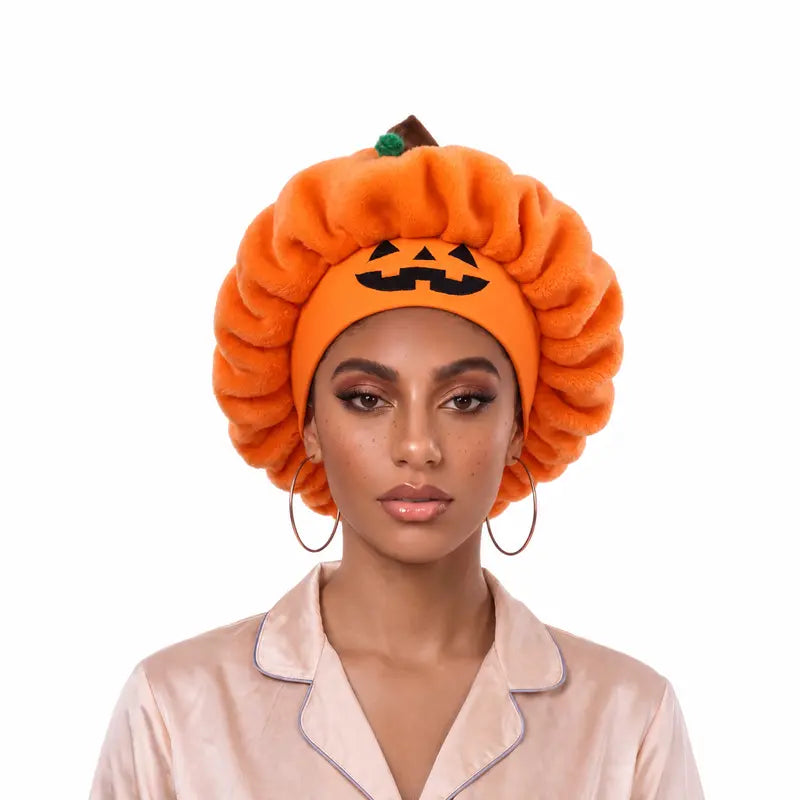 Halloween Pumpkin Satin-Lined Sleep Bonnet