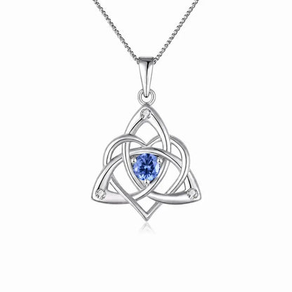 Celtic Birthstone Necklace for Women, Silver Plated Copper Triquetra Celtic Knot Heart Pendant with 12 Birthstone Options