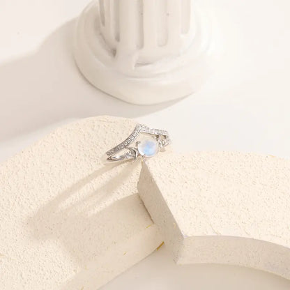 Witchy Triple Moon Moonstone Adjustable Ring Set