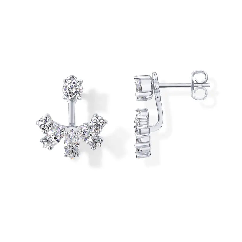 18K Gold Plated Sterling Silver Posts Cubic Zirconia Ear Jacket Statement Earrings for Women | Front & Back Stud Earring Jackets