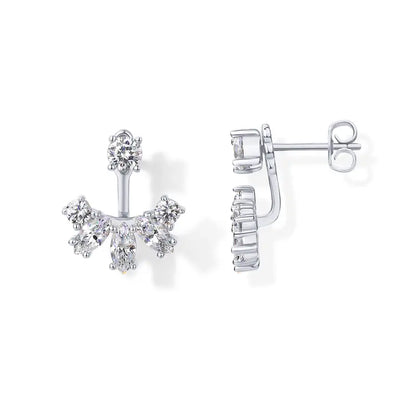18K Gold Plated Sterling Silver Posts Cubic Zirconia Ear Jacket Statement Earrings for Women | Front & Back Stud Earring Jackets
