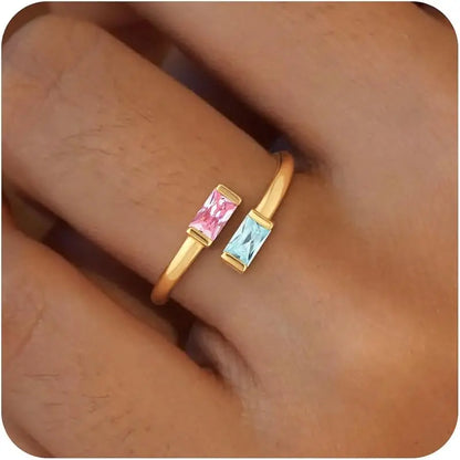14K Gold Plated Adjustable Emerald Birthstone Ring｜Personalized Double Birthstone Ring