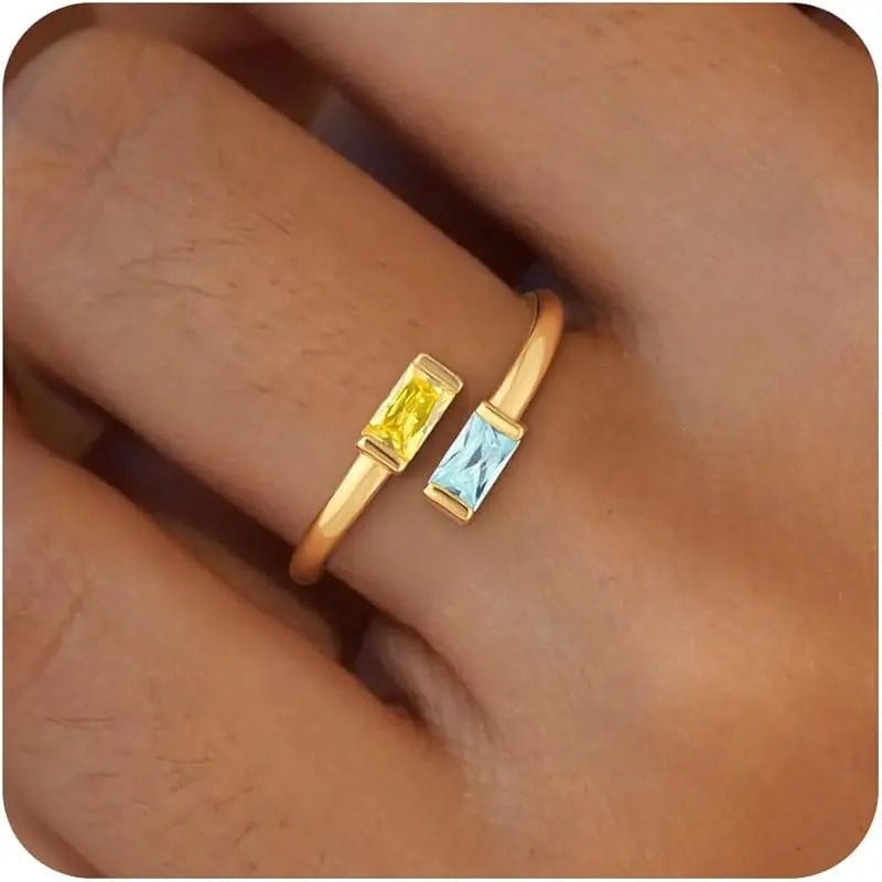 14K Gold Plated Adjustable Emerald Birthstone Ring｜Personalized Double Birthstone Ring