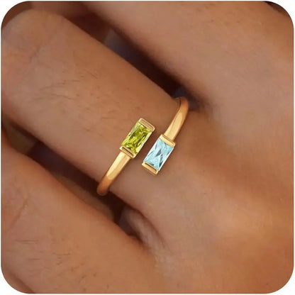 14K Gold Plated Adjustable Emerald Birthstone Ring｜Personalized Double Birthstone Ring