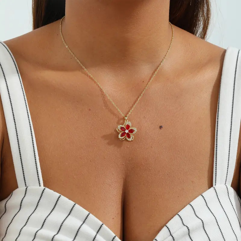 Rotating Birthstone Flower Necklace
