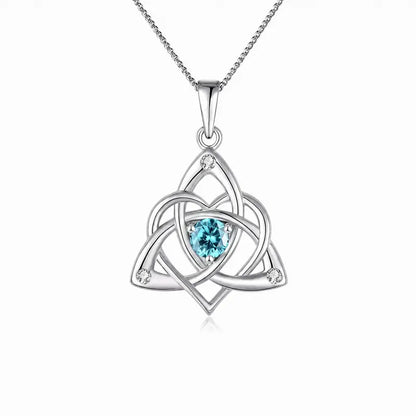 Celtic Birthstone Necklace for Women, Silver Plated Copper Triquetra Celtic Knot Heart Pendant with 12 Birthstone Options