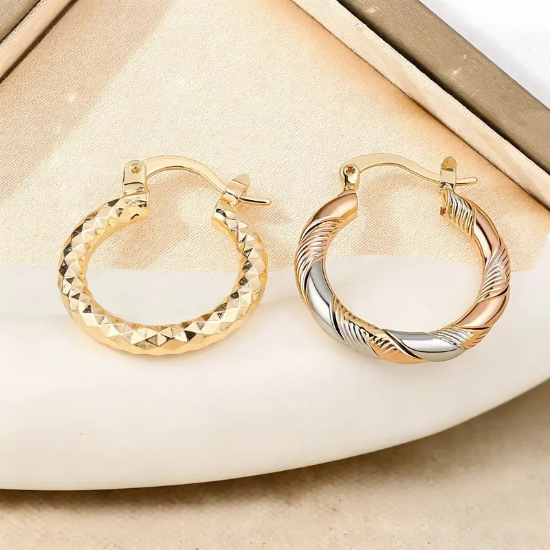 2 Pairs 14K Gold Plated Twisted Round Hoop Earrings