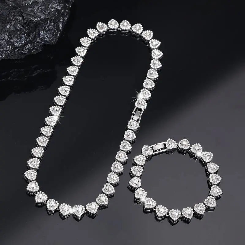 2pcs Heart-Shaped Cuban Chain Necklace Set