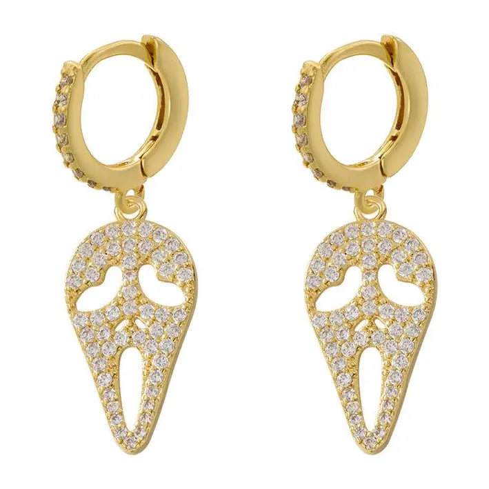 14k Gold Plated Skull Huggie Hoop Earrings, Halloween Party Fashion Costume Jewelry