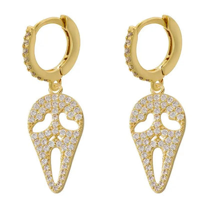 14k Gold Plated Skull Huggie Hoop Earrings, Halloween Party Fashion Costume Jewelry