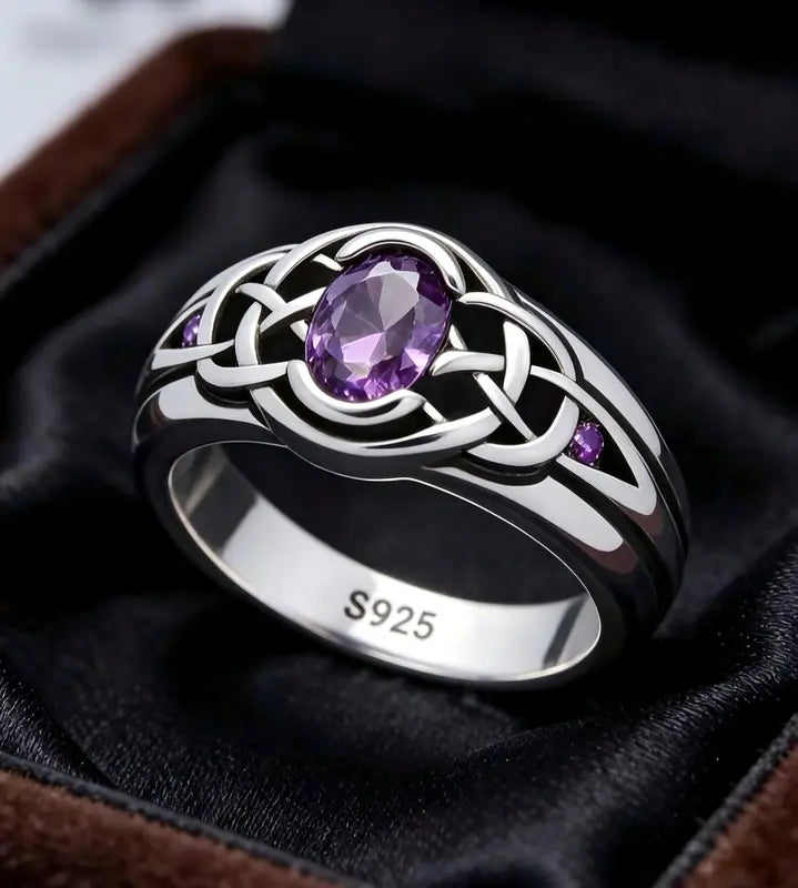 Sterling Silver Celtic Trinity Amethyst Ring