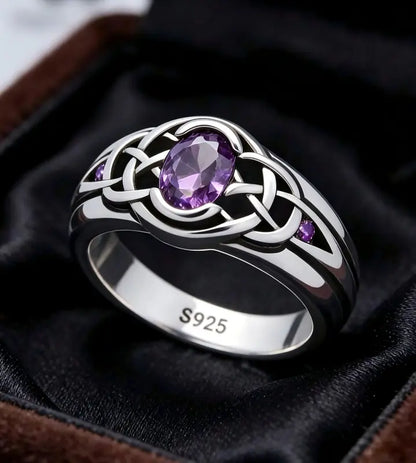 Sterling Silver Celtic Trinity Amethyst Ring