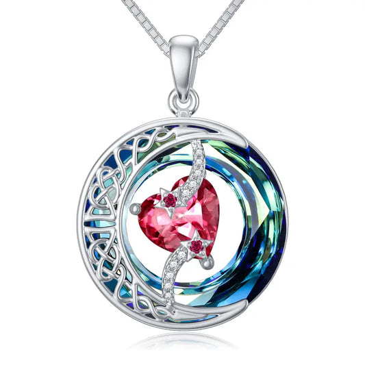 Moon & Star Birthstone Crystal Necklace