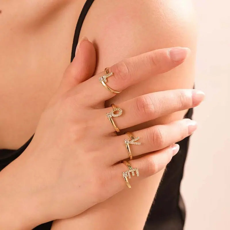Adjustable Initial Ring – Zircon 26-Letter Band