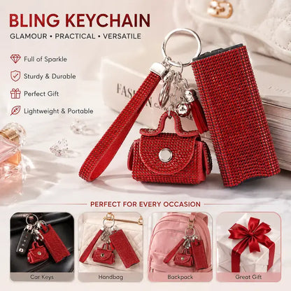 Glam Sparkly Decorative Women's Keychain Set