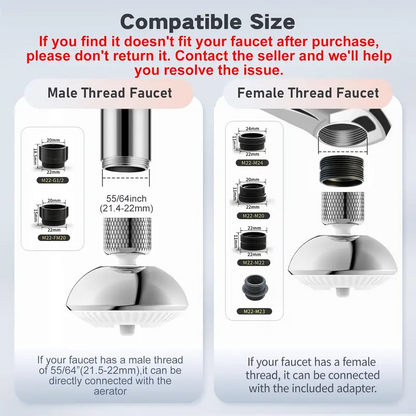 360° Rotating Kitchen Faucet Aerator, 3-Function Spray