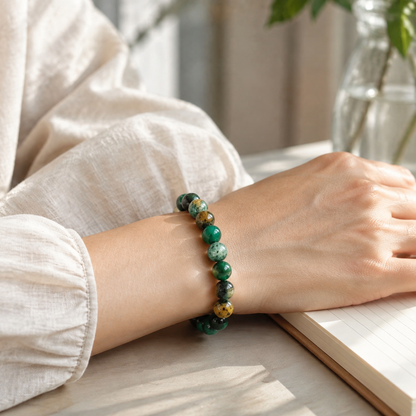 Golden Wish Mixed Green Stone Stretch Bracelet