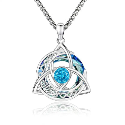 Celtic Birthstone Necklace – Trinity Knot Crescent Moon Pendant for Women