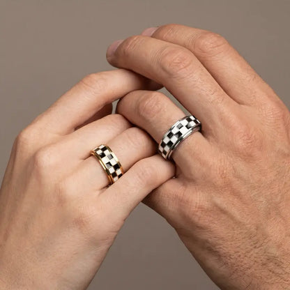 Checkered Spinner Ring – Stainless Steel Fidget Band