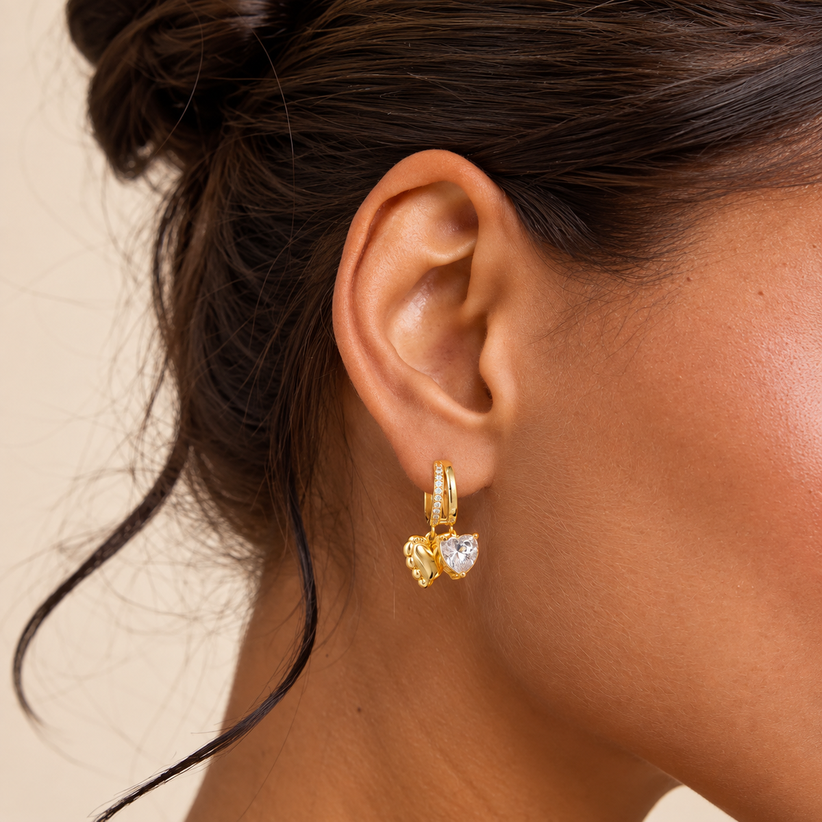 Women 14K Gold Plated Heart-Shaped Pendant Earrings