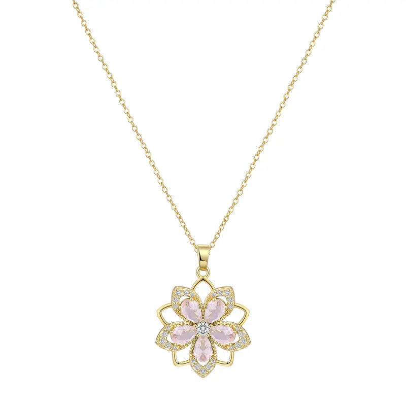Rotating Birthstone Flower Necklace
