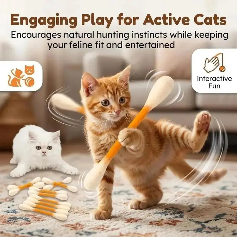 6 Pack Giant Cotton Swab Shaped Felt Cat Chew Toys