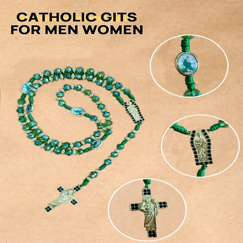 Green rosary bead details