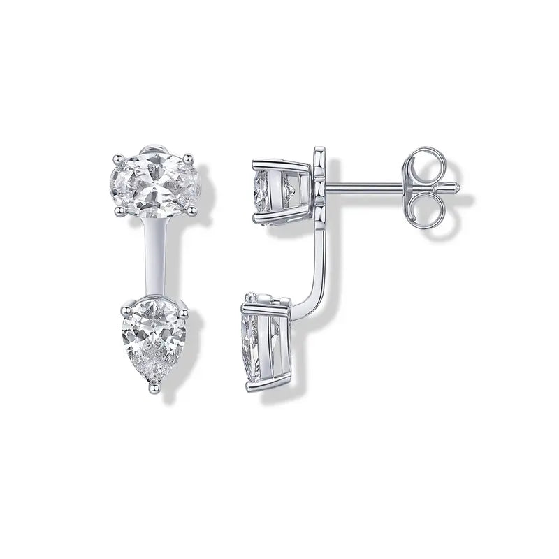 18K Gold Plated Sterling Silver Posts Cubic Zirconia Ear Jacket Statement Earrings for Women | Front & Back Stud Earring Jackets