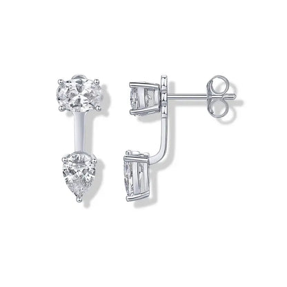 18K Gold Plated Sterling Silver Posts Cubic Zirconia Ear Jacket Statement Earrings for Women | Front & Back Stud Earring Jackets