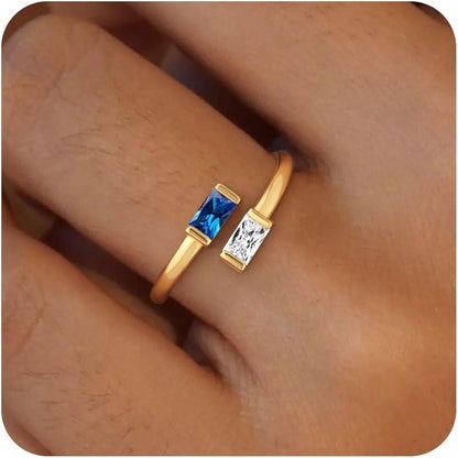 14K Gold Plated Adjustable Emerald Birthstone Ring｜Personalized Double Birthstone Ring