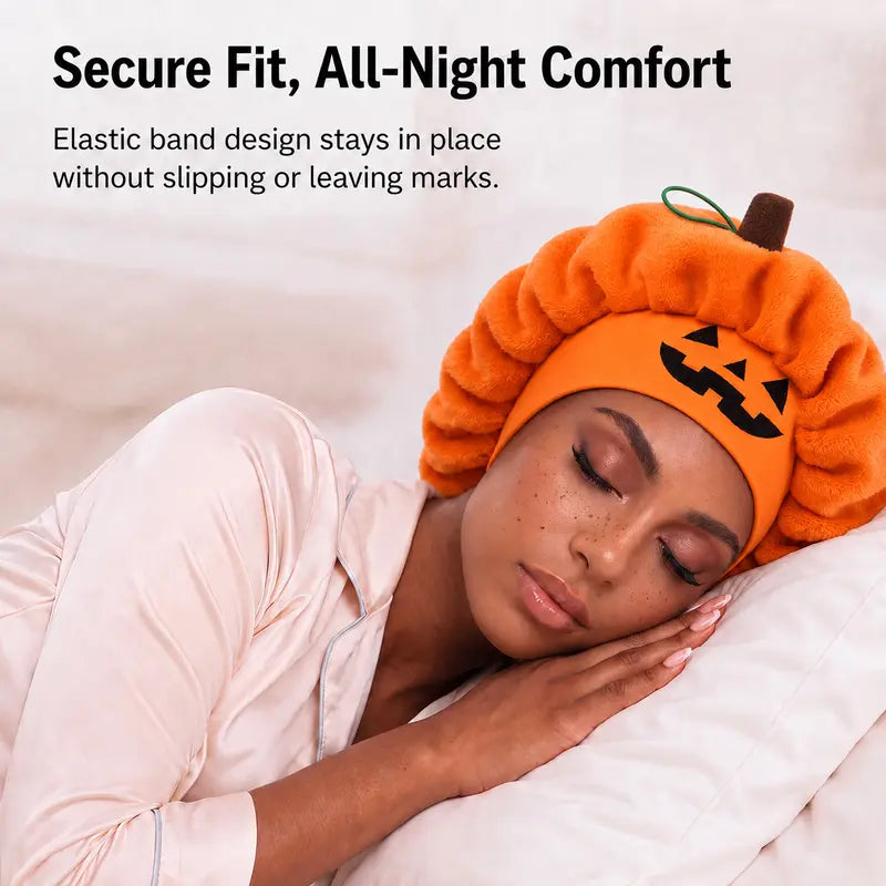Halloween Pumpkin Satin-Lined Sleep Bonnet